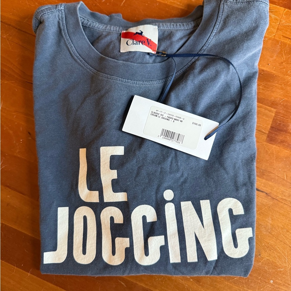 Clare V. Charcoal Gray Graphic Tee with Cream Print